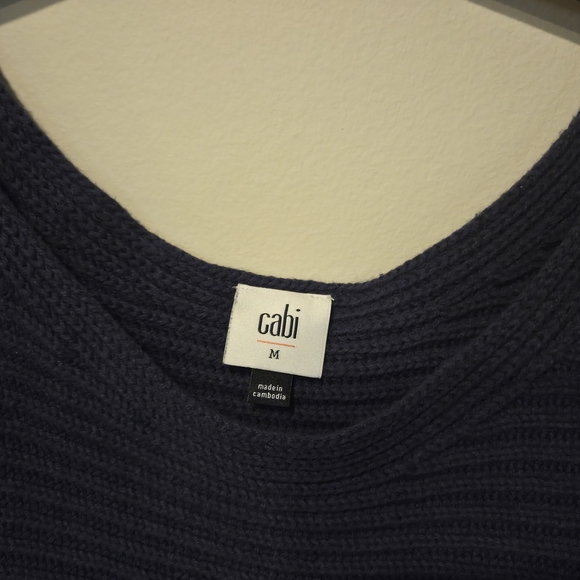 CAbi Utopia Dark Blue Deep Ribbed Asymmetrical Sweater Size Medium - Picture 2 of 6